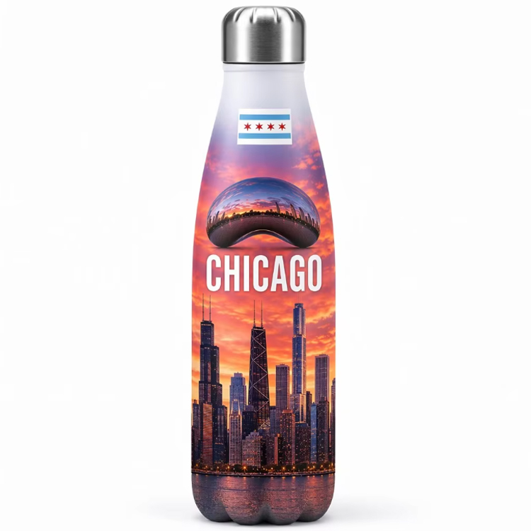 Custom Printing USA City Chicago Souvenir Mug Stainless Steel Flask Skyline Chicago Souvenir Water Bottle