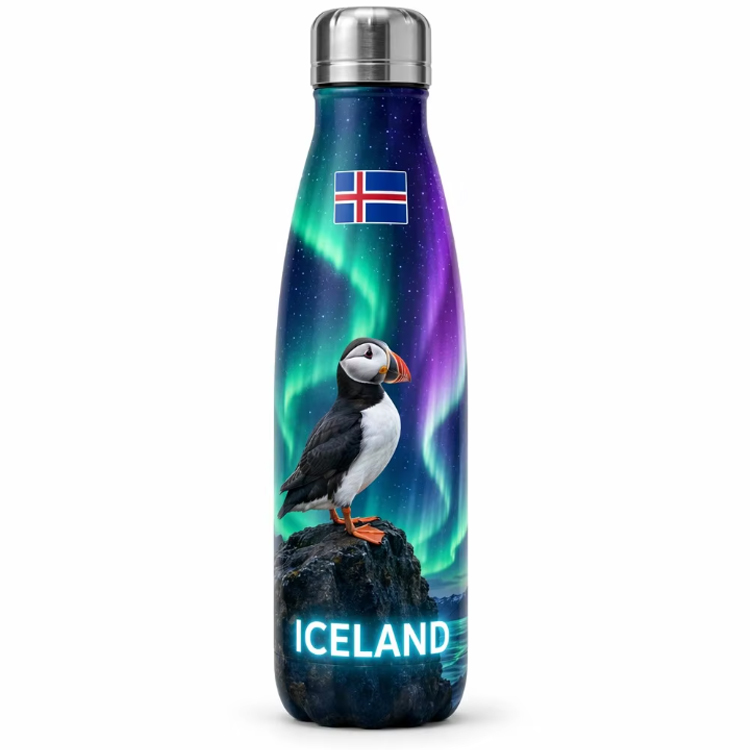 Custom Printing Northern Lights Souvenir Mug Stainless Steel Flask Icelandic Reykjavik Iceland Souvenir Water Bottle