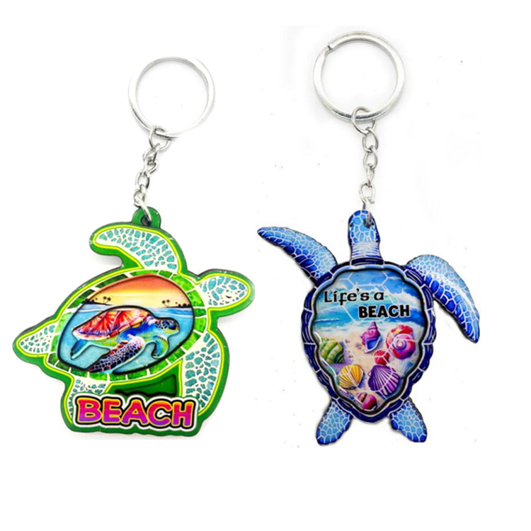 Factory Wholesale Custom Logo MDF Wood Classic Turtle Keychain Hawaii French Polynesia Souvenir Keychain