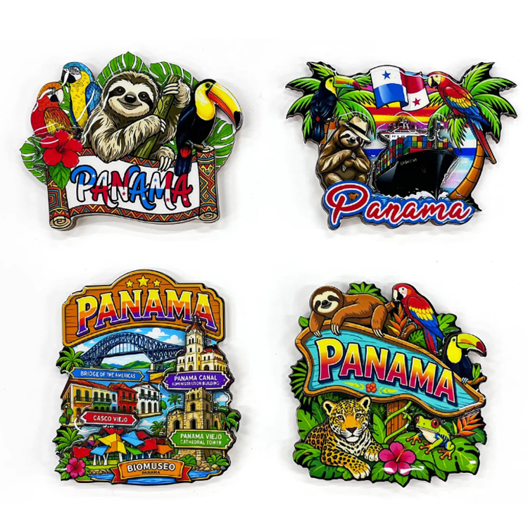 Wholesale Custom Logo Design MDF Wood Panama Magnet Souvenir Panama Fridge Magnet