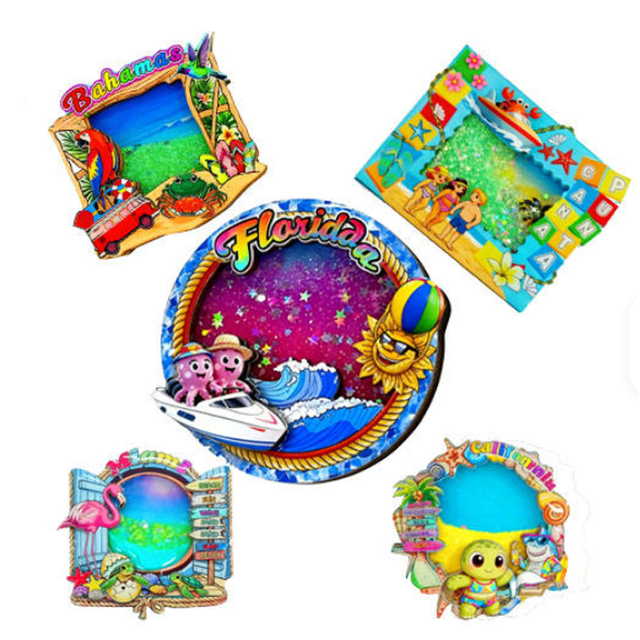 Wholesale NEW Design Coastal Beach Souvenir MDF Fridge Magnet Custom Quicksand Wood Fridge Magnet