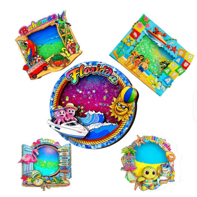 Wholesale NEW Design Coastal Beach Souvenir MDF Fridge Magnet Custom Quicksand Wood Fridge Magnet
