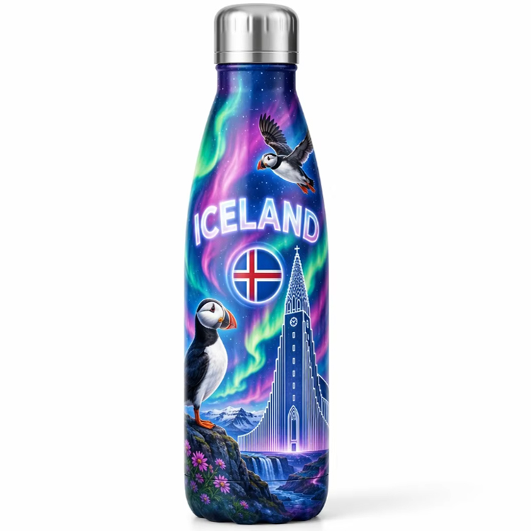 Custom Printing Northern Lights Souvenir Mug Stainless Steel Flask Icelandic Reykjavik Iceland Souvenir Water Bottle