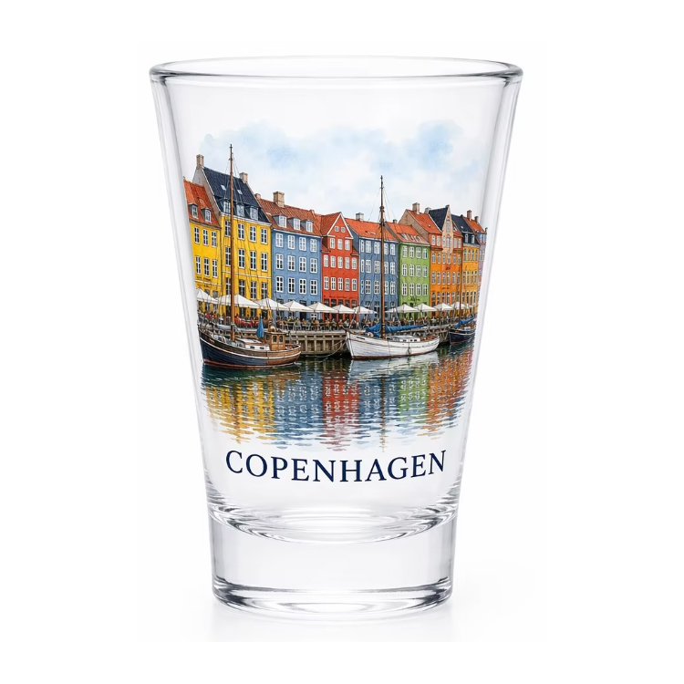 Customized OEM ODM Full Print Shot Glasses Souvenir Copenhagen Denmark Shot Glass